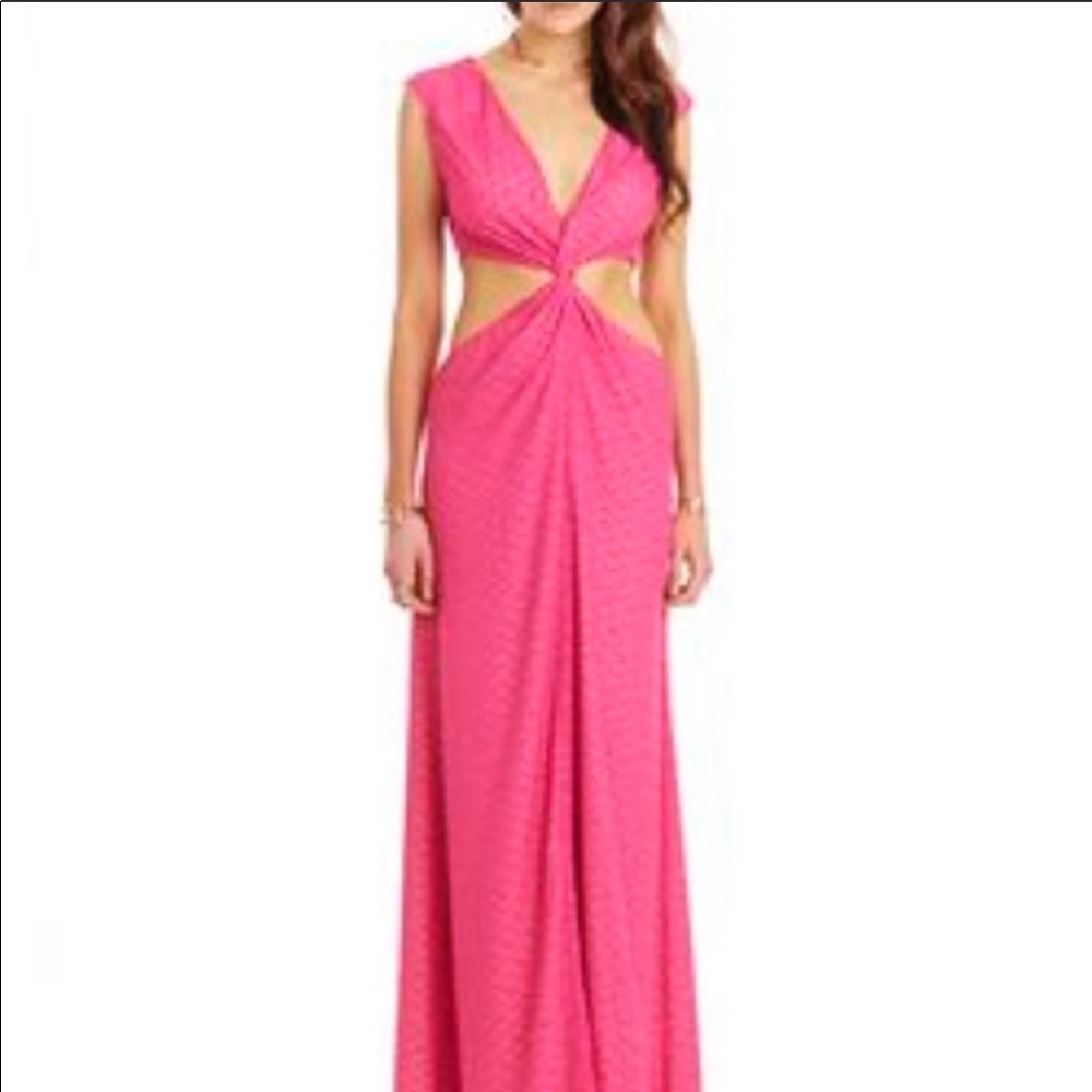 Nookie Jagger twist hot pink cutout maxi dress